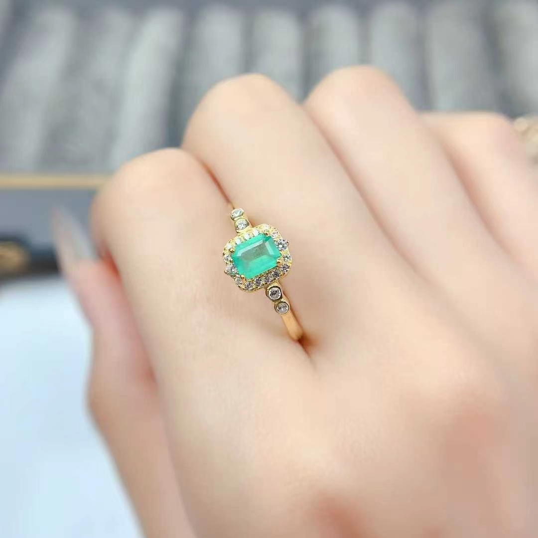 vintage design 925 silver gemstone ring natural emerald jewelry 4mm*5mm Colombian emerald jewelry with certificate