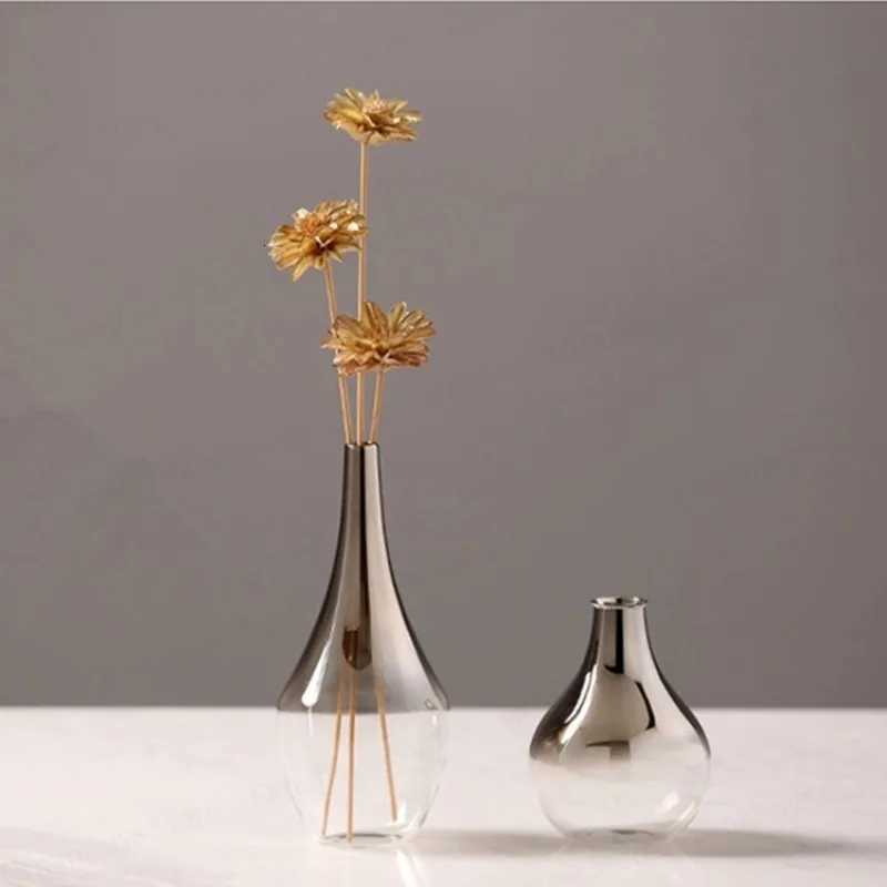 Creative Silver Gradient Vase 2025 New Nordic Glass Vase Dried Insert Desktop Terrarium Decoration Plant Holder C251017
