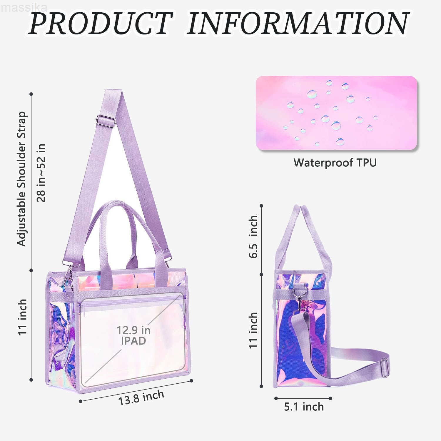 Clear Tote Bag for Women TPU Crossbody Handbag Clear Bag with Zipper Closure for Stadium Events Concert Work Beach M251017