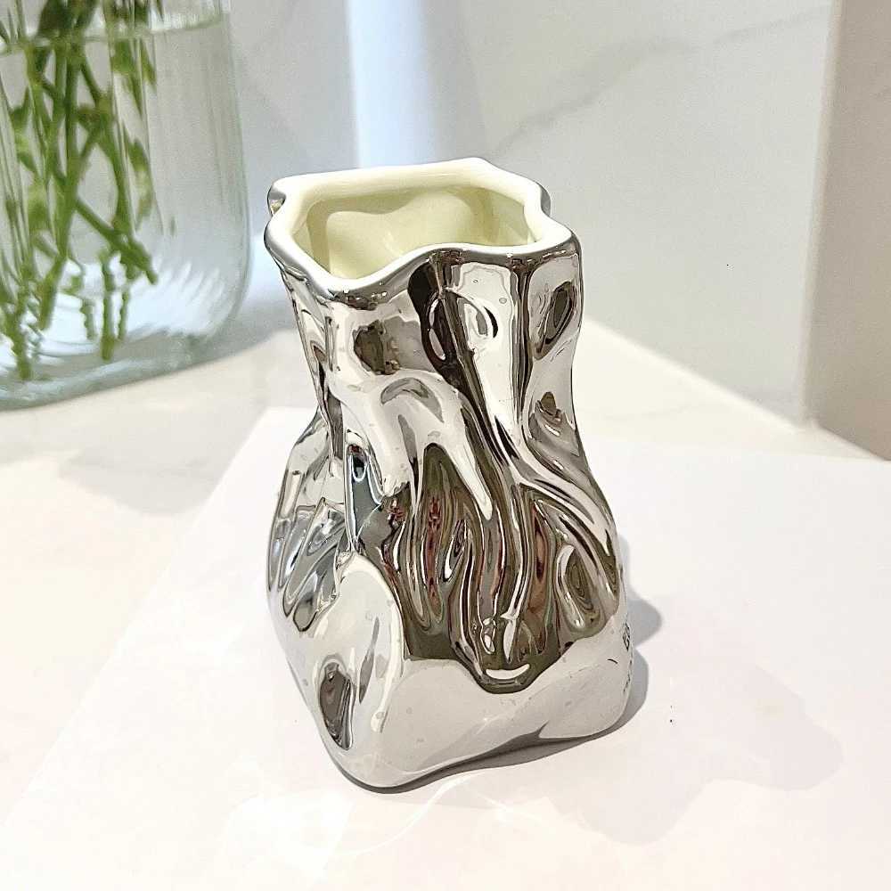 Creative Pleated Ceramic Vase Dried Flower Arrangement Home Bathroom Decoration Ceramic Flower Arrangement Accessories C251017
