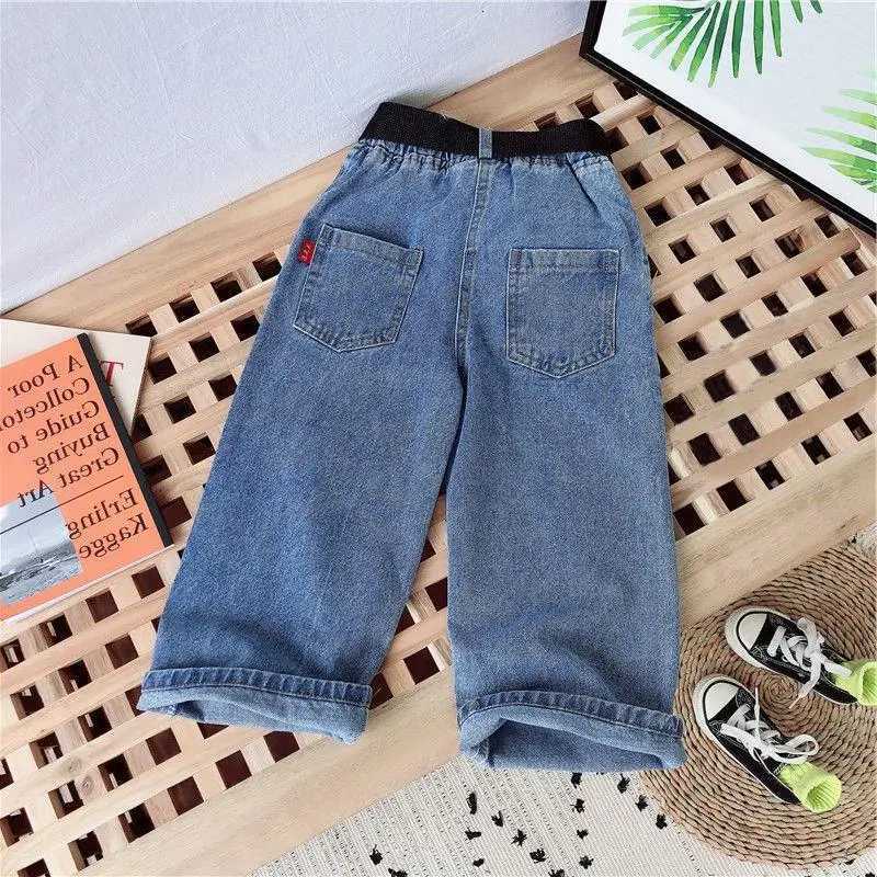 New Girl Denim Trousers Children Jeans for Girls Autumn Solid Color Elastic Waist Loose Denim Jeans Wide Leg Pants for Teen KidsT251017