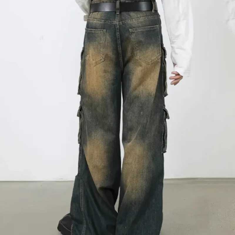 2025 SpringAutumn New High Waist Jeans Casual Pants with Four Pockets Retro Washed Tailored Straight Tube Work Clothes Jeans J251016