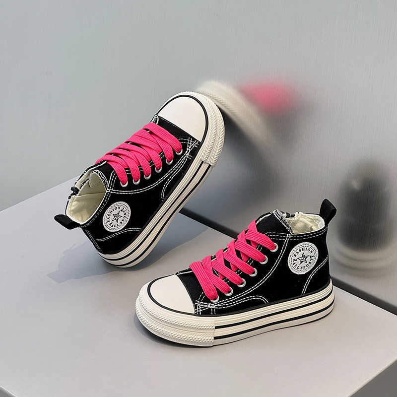 Childrens high top canvas shoes 2025 spring new student sports and leisure shoes Korean version small medium and large boys and girls board shoes W251