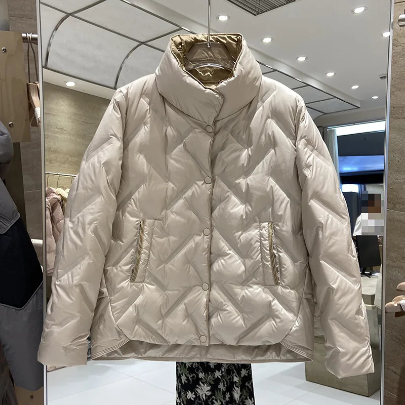 Lagabogy Autumn Winter Short Puffer Coats Womens Loose White Duck Down Jacket SingleBreasted Parka Female Warm Outwear 251011