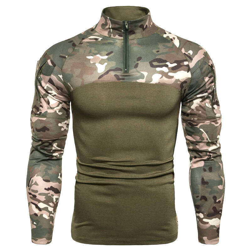 Summer Camouflage Color Block Long Sleeve American Military Style European Size Trendy Men's T-Shirt B5