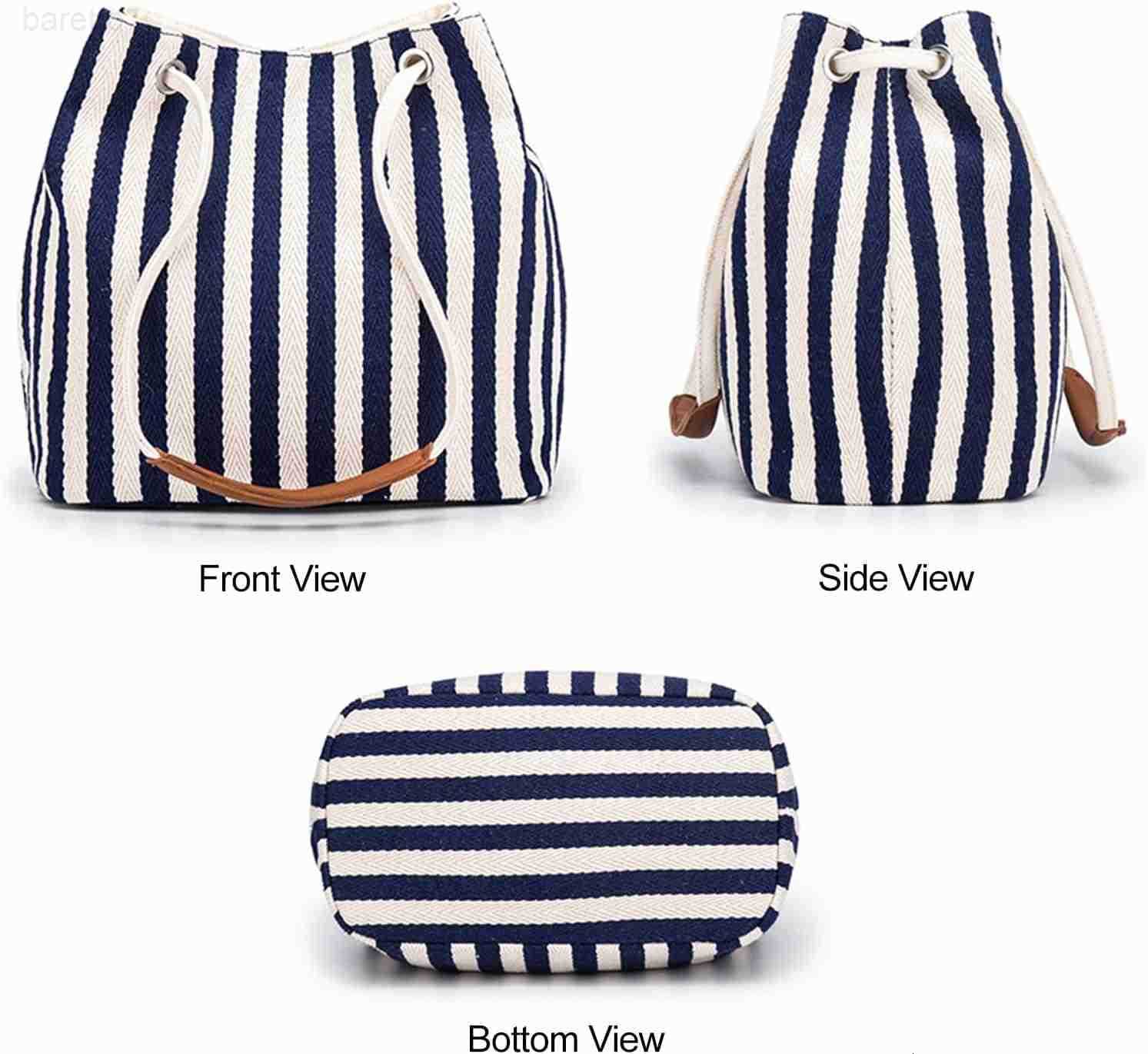 Womens Canvas Tote Small Bucket Shoulder Crossbody Bag Striped Beach Tote Z251017