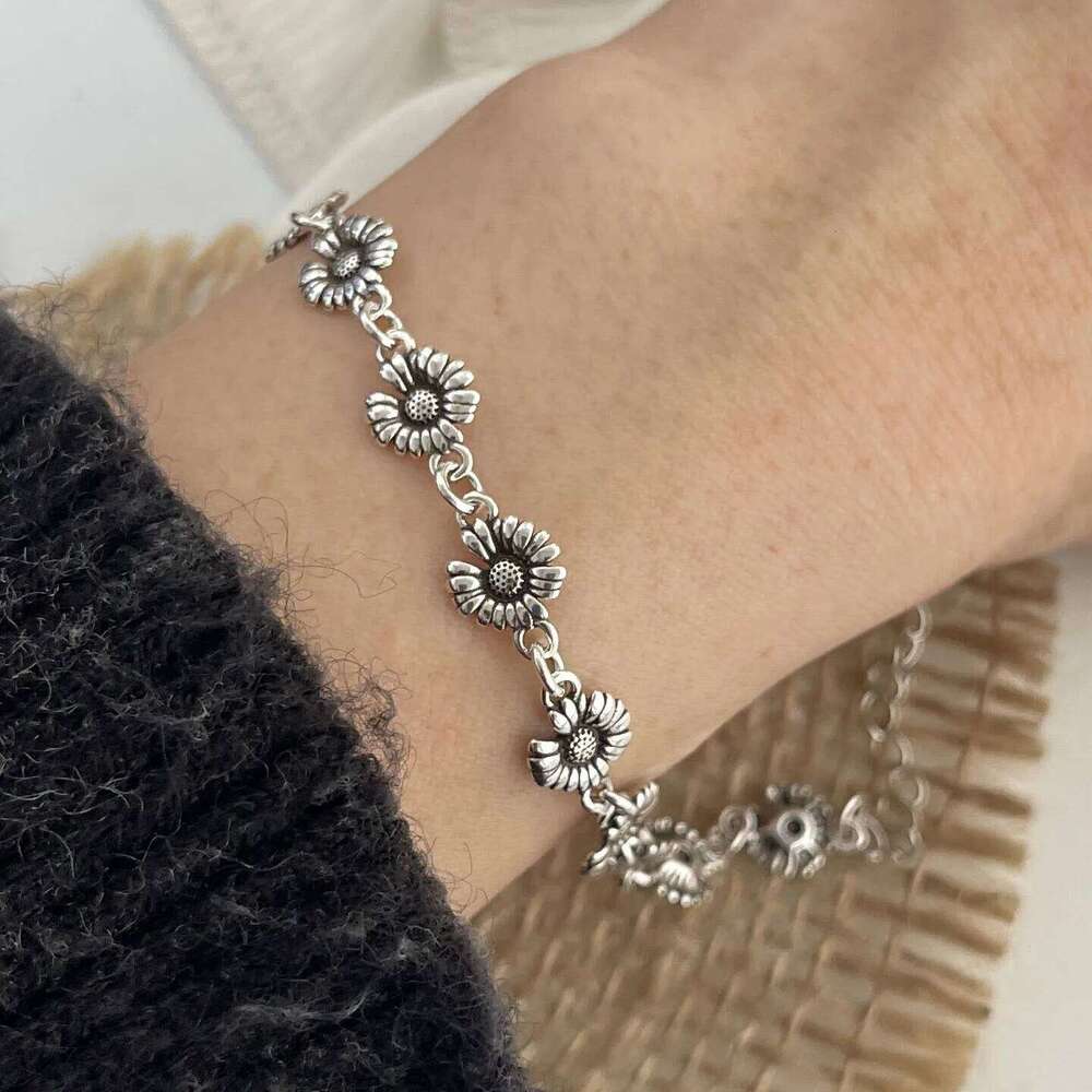 100% Solid Sterling Sier Retro For Women Men Vintage Flower Handmade Patern Bracelet Birthday Gift