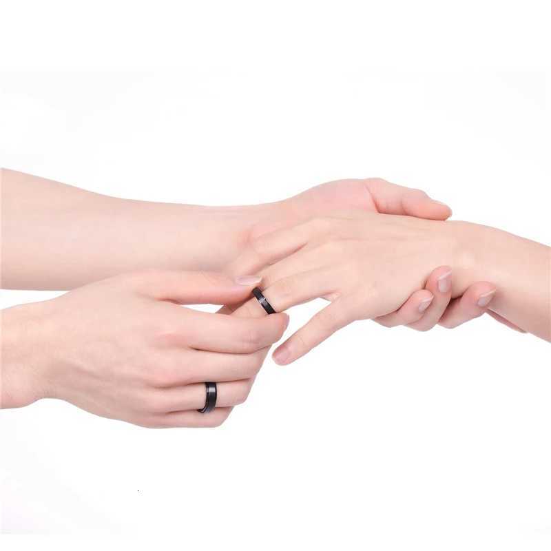 Tigrade 46810mm Black Titanium Ring Man Brushed Wedding Band Women Engagement Rings Silver Color Bague Femme anneau bijoux W251017