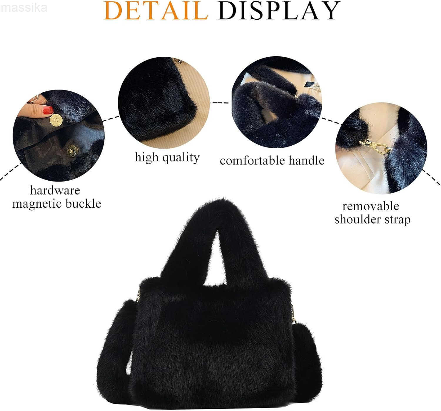 Tote Bag Mini Faux Fur Purses for Women Winter Fuzzy Tote Soft Furry Crossbody Handbag Plush Bags M251017