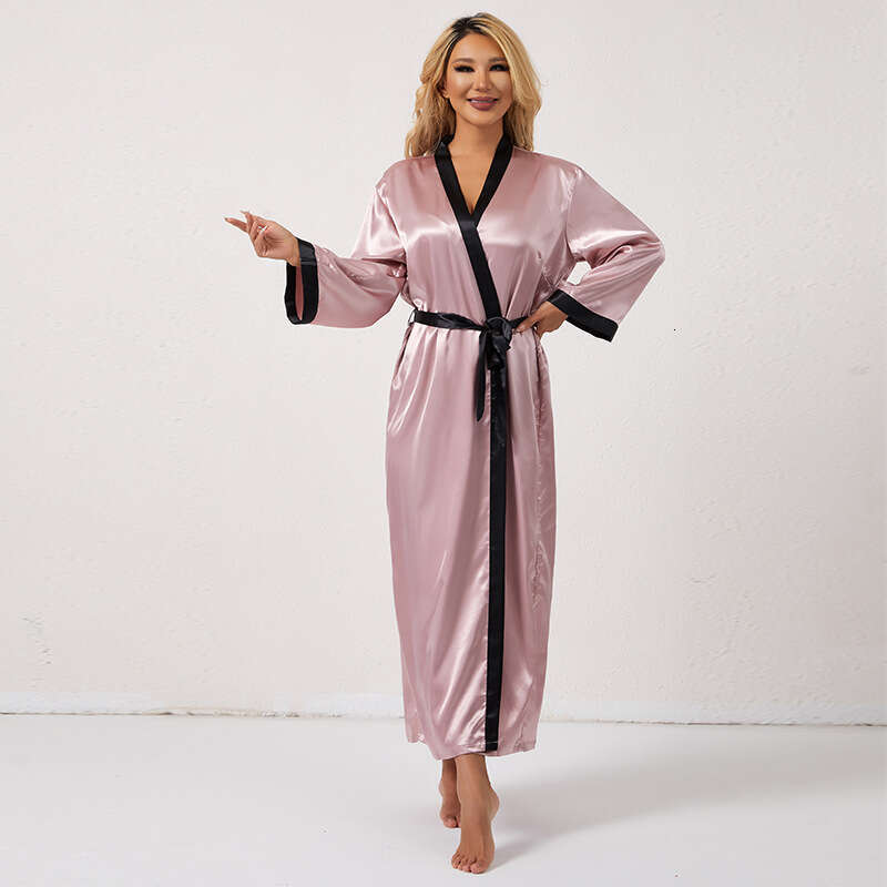 Luxurious Noble Thin Fashion Nightgown Simple Long Sleeve Homewear Women's Sexy Loose Sleepwear