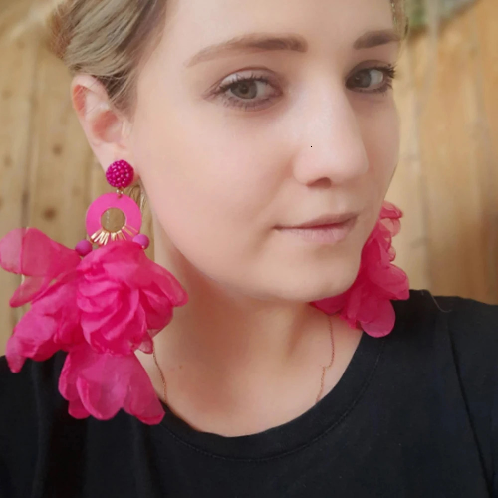 Flower Big Hanging Dangle Earrings For Women Girl 2025 Trend Lace Cotton Petals Fairy Elegant Jewelry Accessories 251016