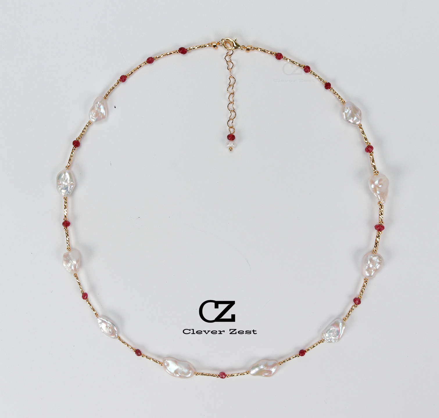 Natural White Baroque Pearl and Gemstone Gold-Filled Necklace 14K Gold-Filled Fashionable Versatile Trend Anniversary Gift Best Friend Gift