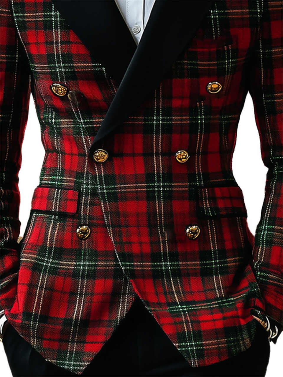 Fashion High-end Red Plaid Men Suits Slim Fit Double Breasted Groom Tuxedos Prom 2 Pieces Sets Casual Male Blazers Costume Homme