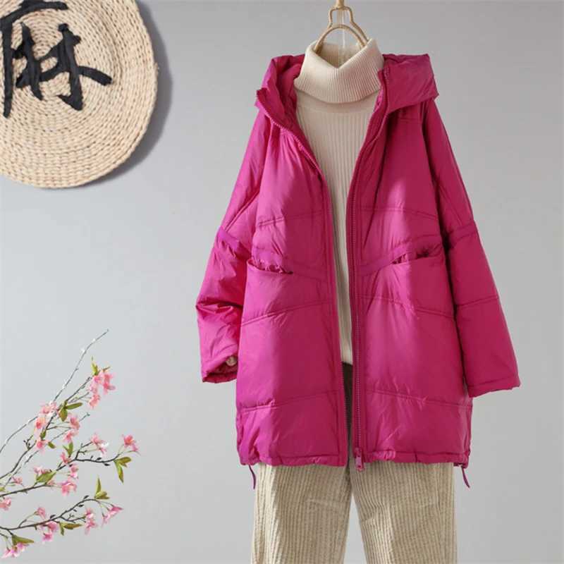 Schinteon Women White Duck Down Loose Jacket with Hood Autumn Winter Outwear Casual Over Size Casual Coat Korean Style 2023 New W251016