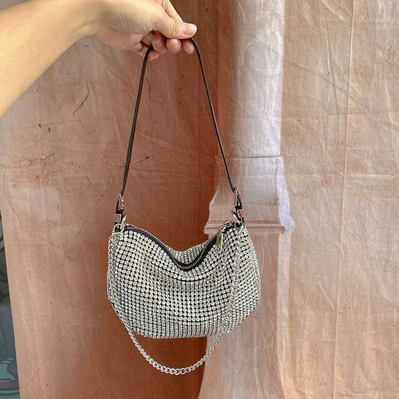 Rhinestone armpit bag semiround bag one shoulder hand carry personalized chain moon bag Z251017