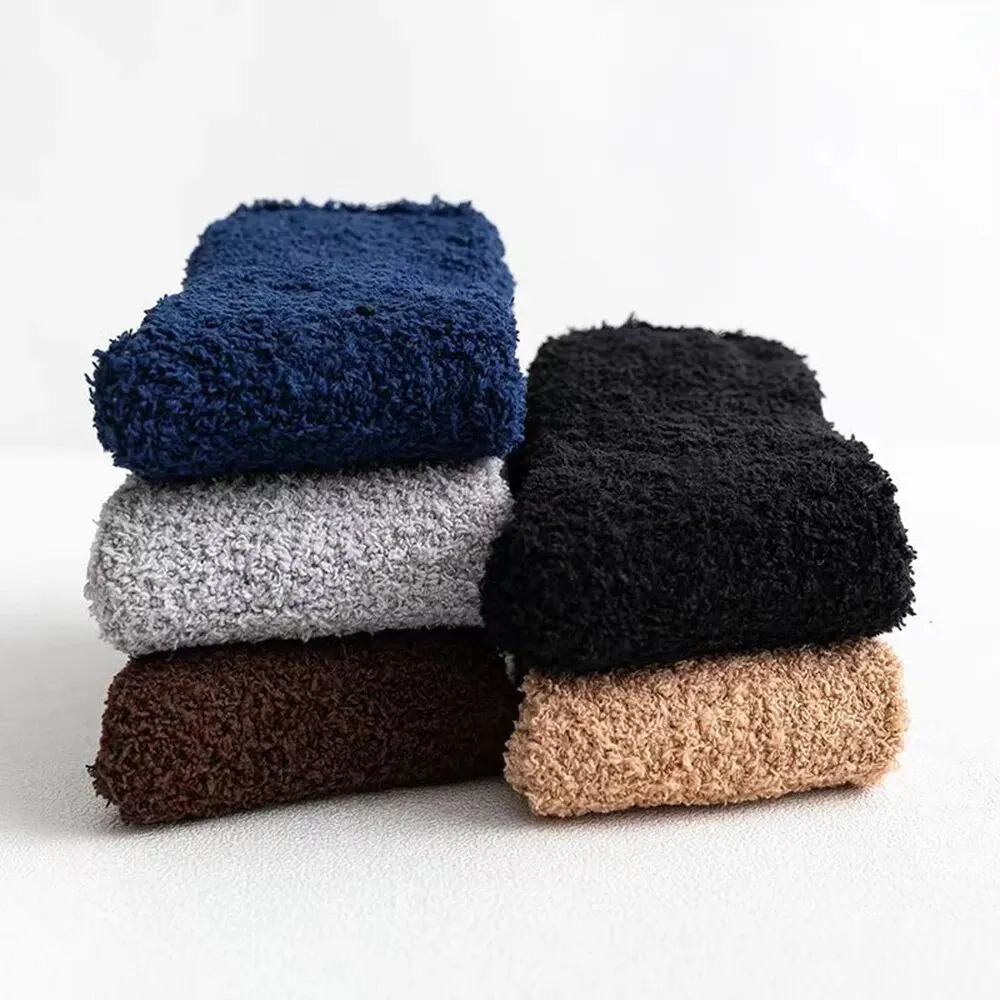 510 Pairs Men Thickened Mid Tube Plush Socks Winter Warmth Coral Fluffy Solid Color Soft Comfortable Men Sleeping Floor Socks 251017