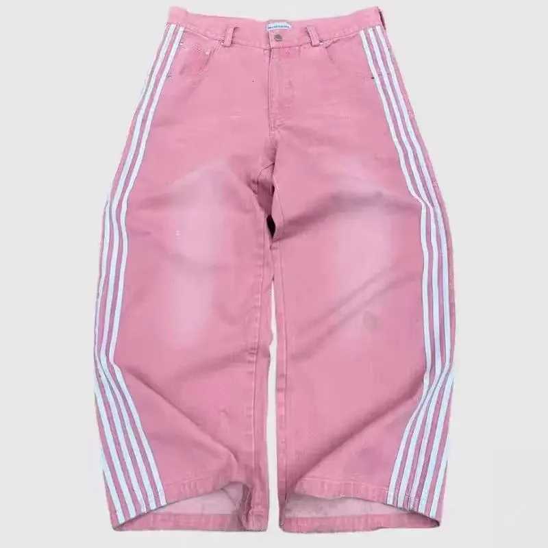 Retro 1 Streetwear Design Striped Loose Casual Wide Leg Jeans Individual Personality Straight Cut Denim Trousers1 Y251105