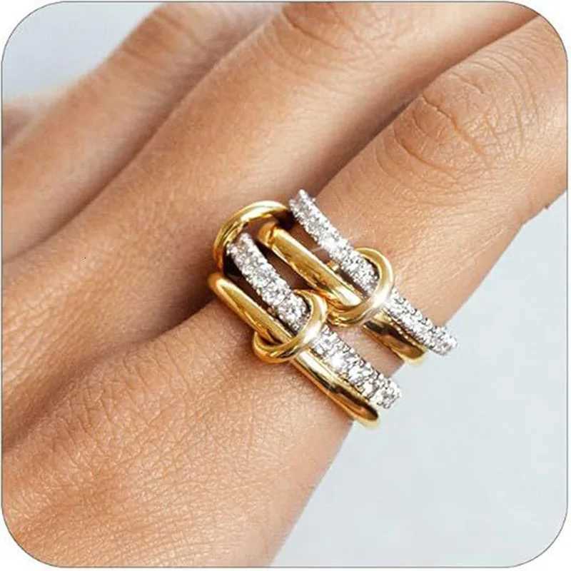 18K Gold Plated Stackable Non Tarnish Statement Rings Womens Rings Dainty Rhinestone Interlocking Band with Mixed Colour Rings Z251017