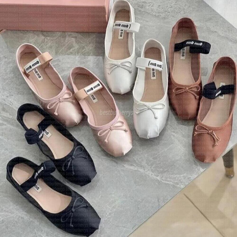 LUXURY Paris Ballet Fashion Designer Professional Dance Shoes Satin ballerinas Bowknot Shallow Mouth Single Shoe flat sandals for women
