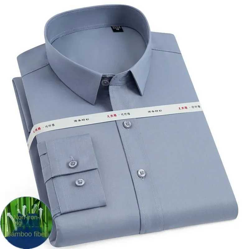 High quality mens long sleeved bamboo fiber shirt comfortable breathable business social formal top white blue gray 6XL7XL8XL J251017