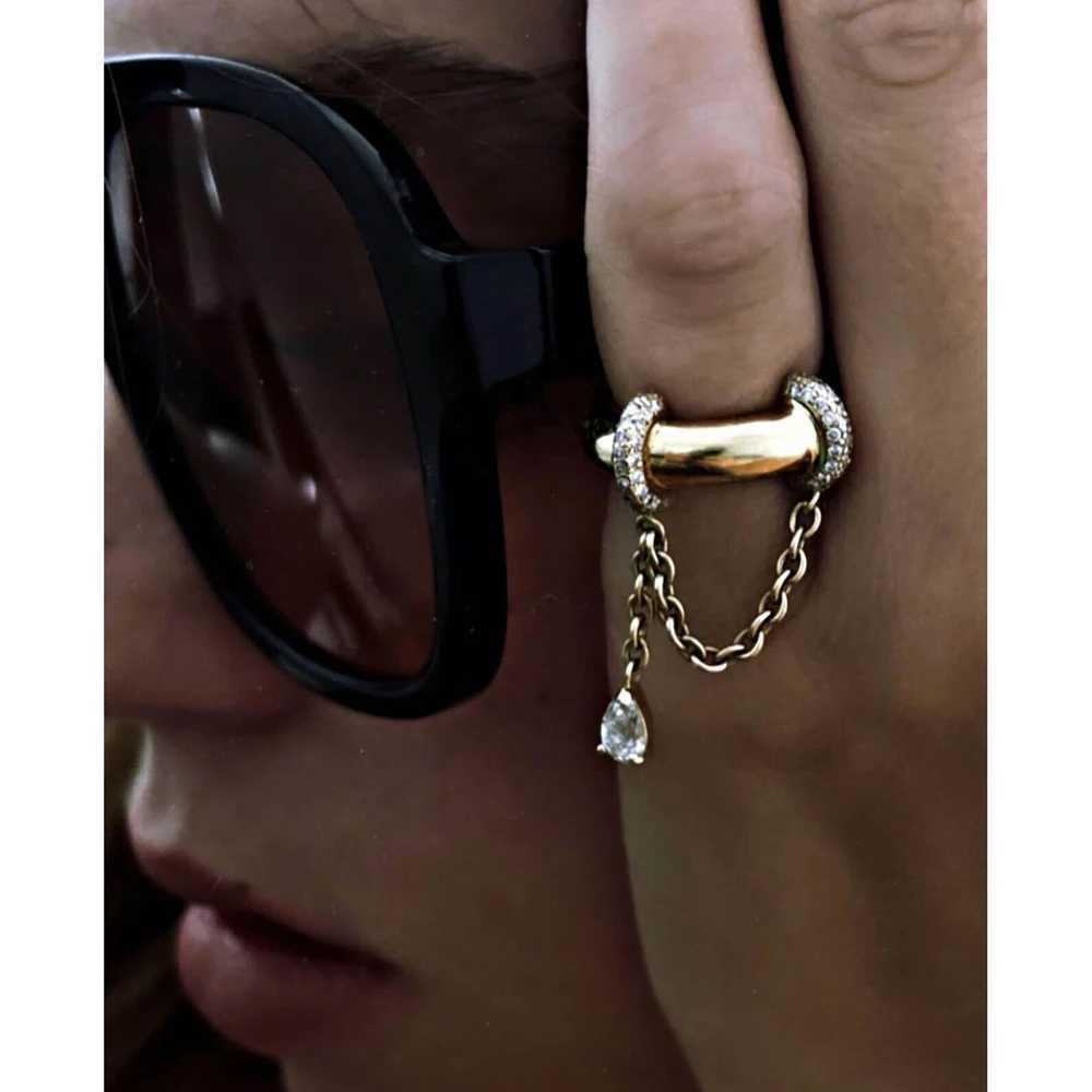 2025 New Gold Plated Tear Drop CZ Chain Dome Ring High Quality Cubic Zirconia Women Finger Jewelry Z251017