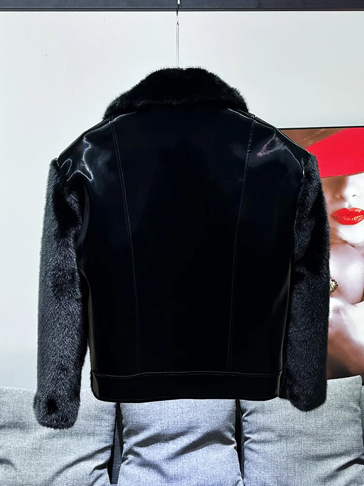 Highend Leather Jacket Mens Autumn Winter Handsome Lapel Collar Padded Cotton Mink Hair Thickened Fur Coats 251017