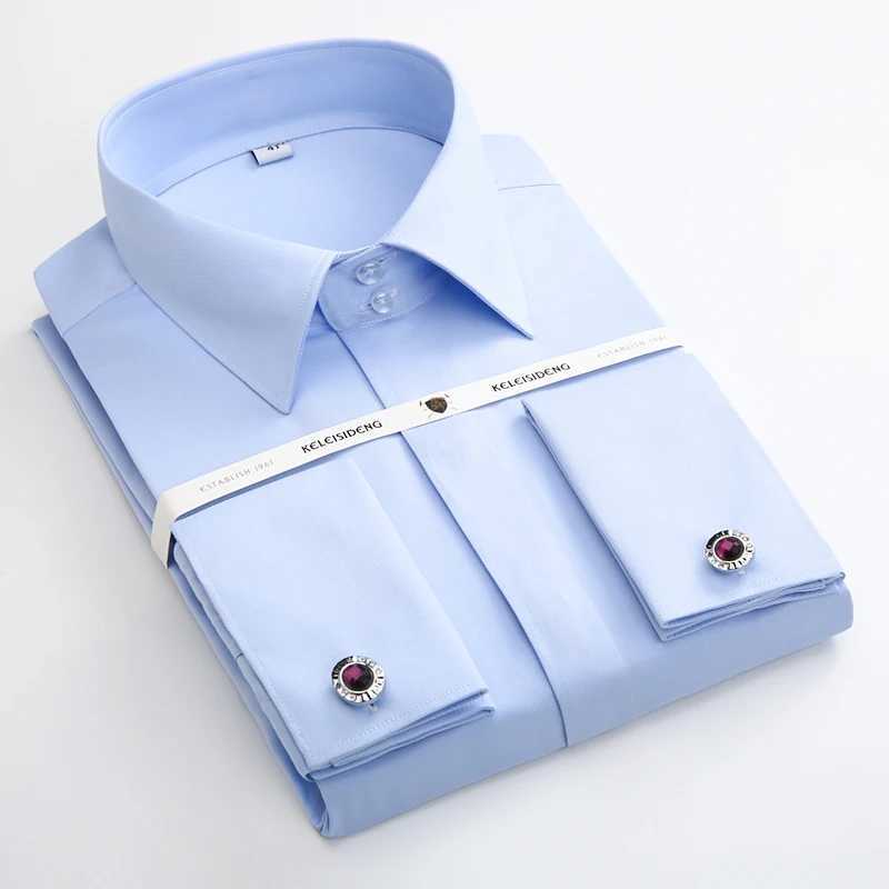 Classic French Cuff Button Mens Dress Shirt Long Sleeve Casual Designer Fashion Male Business Formal Tuxedo Double Cuff Shirts J251017
