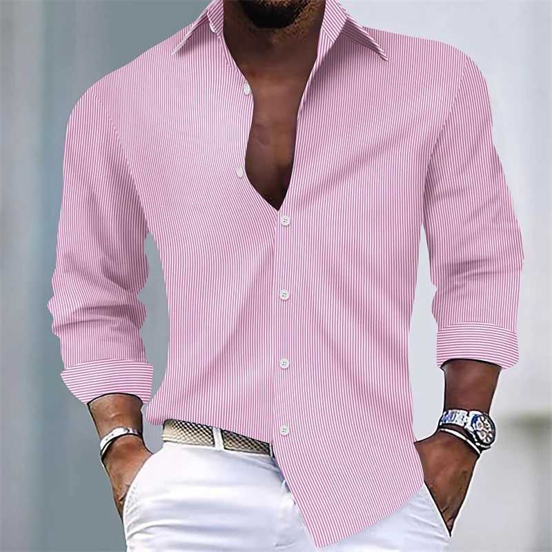 Mens Shirts Summer Shirts Casual Shirts Striped Shirts Button Lapel Black Pink Blue Long SLeeves Holiday Everyday Wear J251017