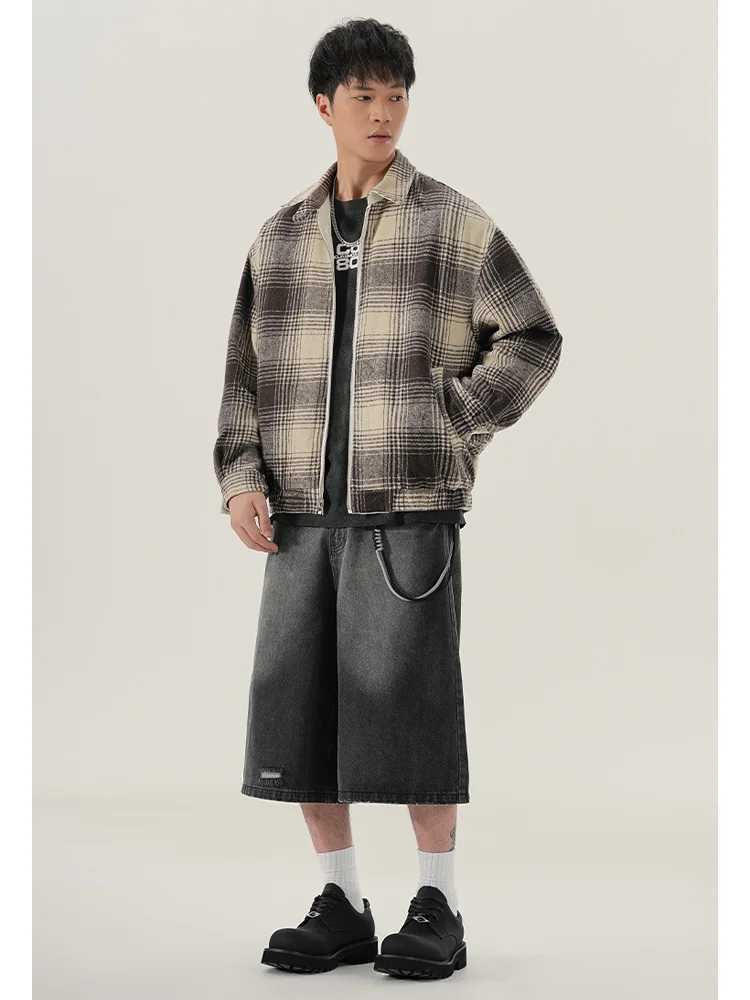 Men Streetwear Fashion Loose Casual Vintage Bomber Motorcycle Jacket Double Side Wearable Splice Plaid Spring Autumn Coat J251017