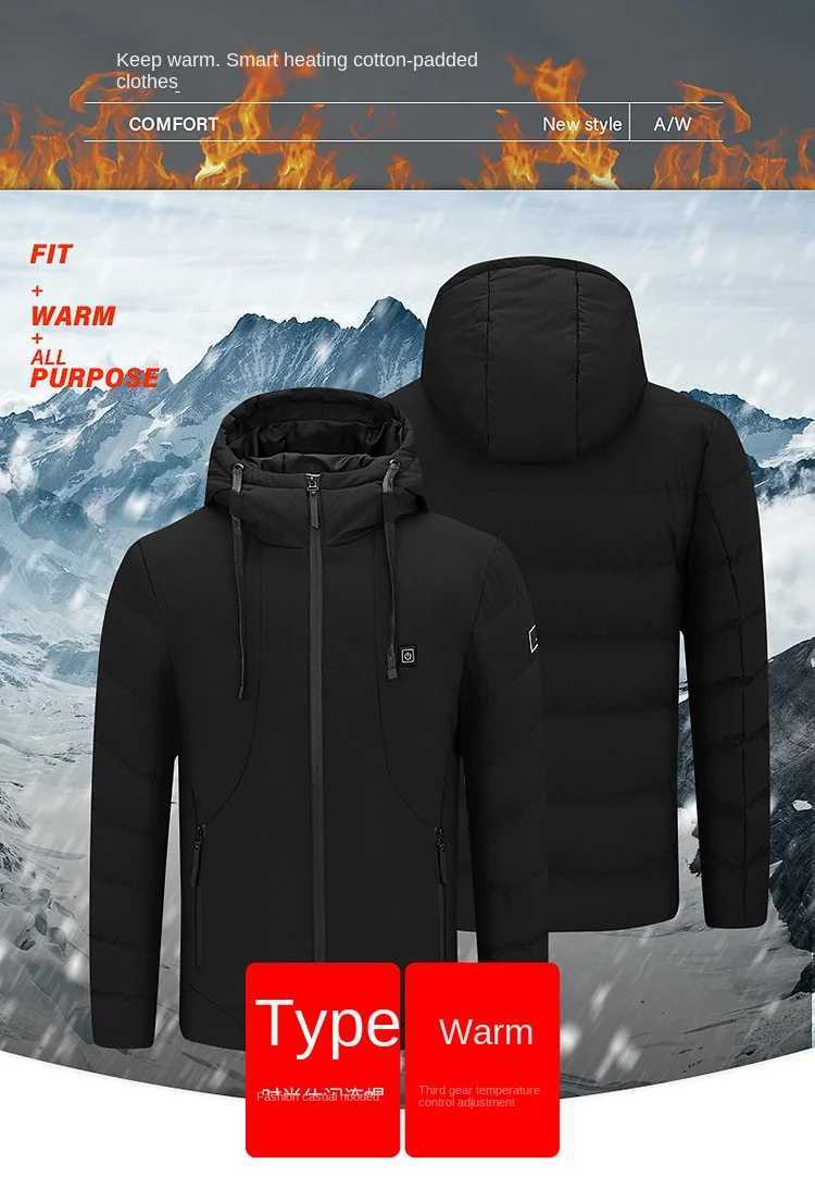 Mens Winter Heating Jacket Smart Zone 5 USB Charging Heating Clothing Mens Waterproof Hooded Parka Warm Safari Hiking Ski Suit H251017