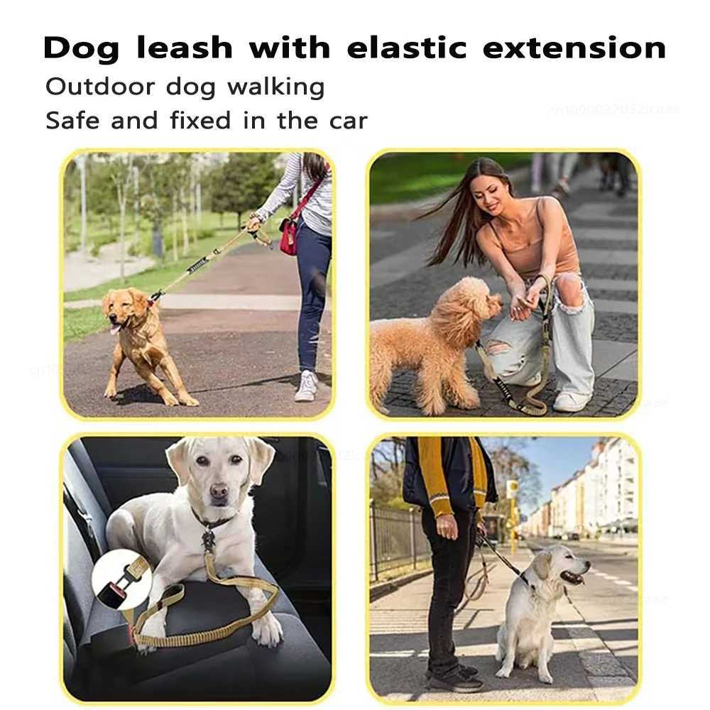 Heavy Duty Dog Leash for Large Dogs Shock Absorbing Bungee Tactical Dog Leash with 2 Padded Handle Strong No Pull Dog Leash C251031