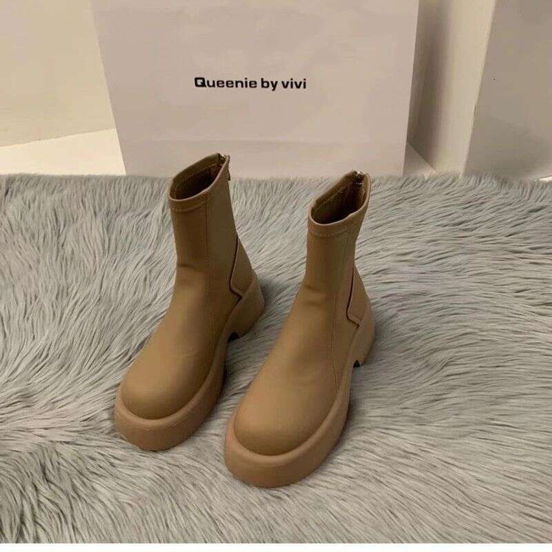 Thick Soled Thin White Martin Boots Women S Shoes Autumn And Winter Plus Veet High Quality Short French Nude