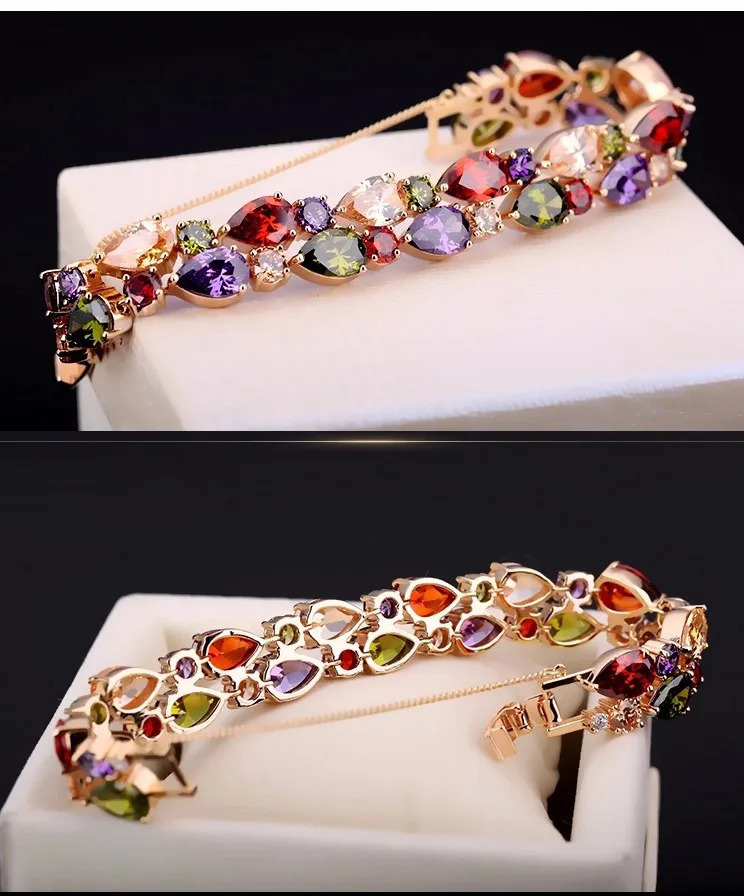 designer bracelet women luxury jewelry gold mens bracelet Rose Gold Color My Mona Lisa Multicolor CZ stones Big Crystal Charm Bracelet Chic Bangle For - view 5
