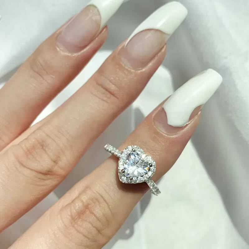 Speedin New Arrival Customize Real 925 Sterling Silver Ring 5A Zircon Big Gemstone Diamond Heart Shape Wedding Ring