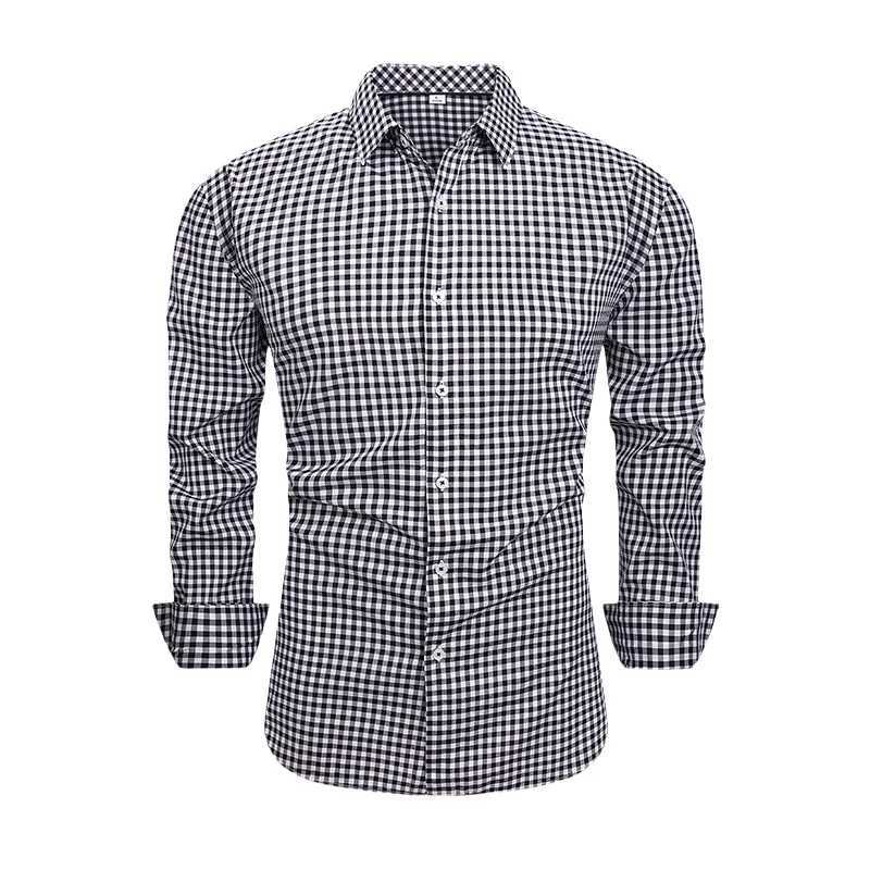 Spring Autumn Cotton Shirts For Man Breathable Checkered Button Blouse Business Casual Slim Fit Printed Long Sleeve Plaid Shirt J251017