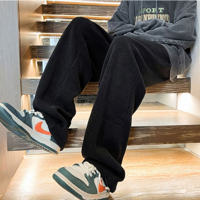 Corduroy pants for men, spring and autumn fashion brand American wide-leg pants with a sense of drape, loose straight-leg pants, casual long