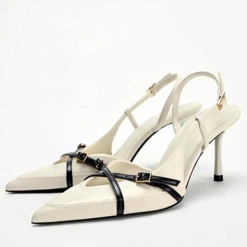 Original Designer High Heels Women Sexy Pointy Toe Cross Buckle Strap Decoration Heeled Sandals Summer Slingbacks White Pumps Z251015