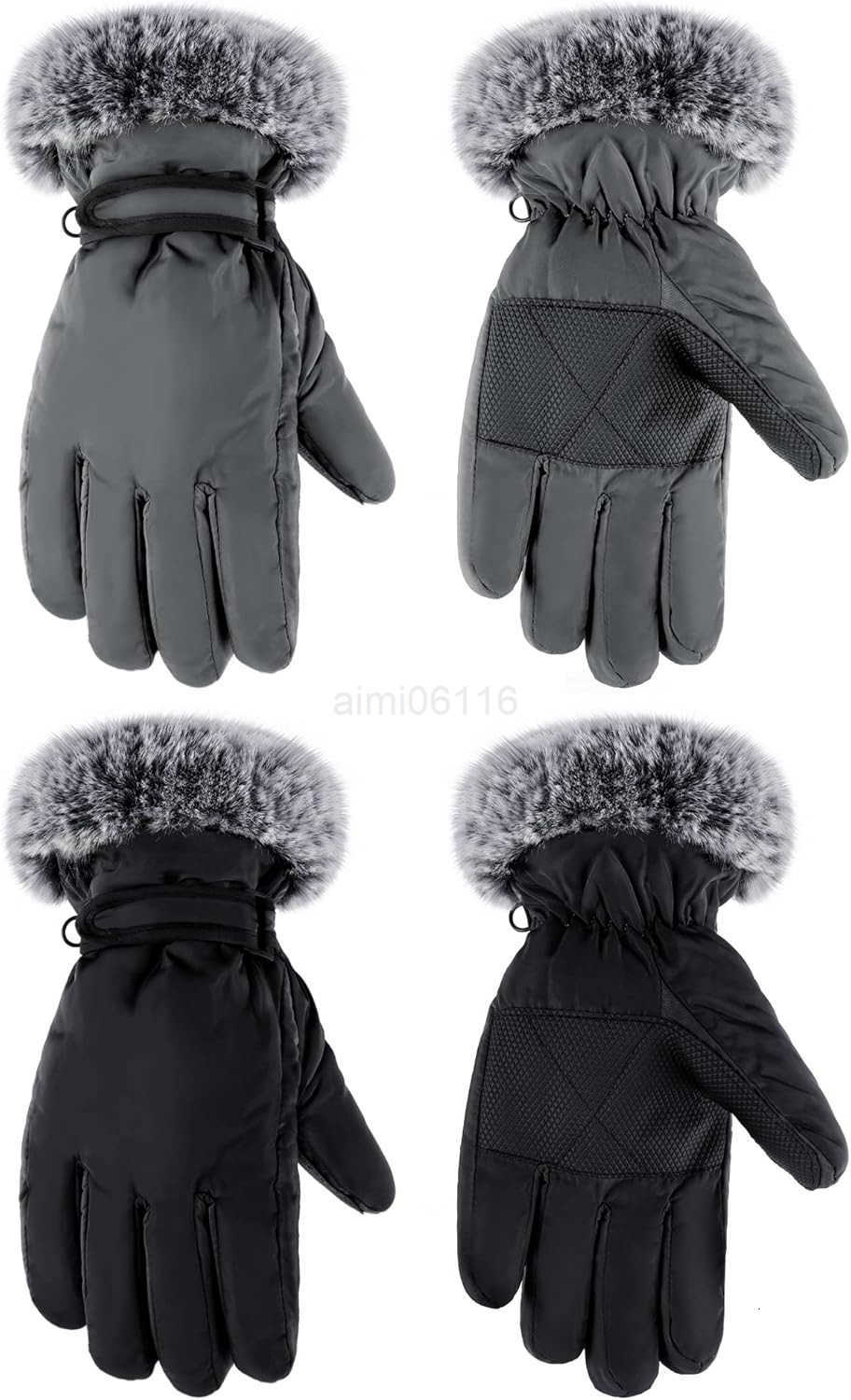 2 Pair Winter Ski Gloves for Adult Women Men Waterproof Faux Fur Warm Windproof Snow Gloves for Skiing Anti Slip Z251017