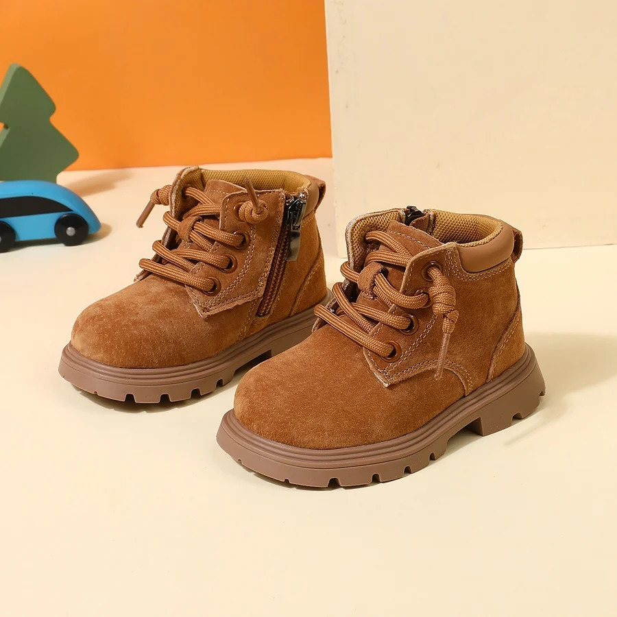 Autumn Baby Boots Leather Boys Ankle Boots Orange Soft Sole Nonslip Fashion Toddler Girls Boots 251015