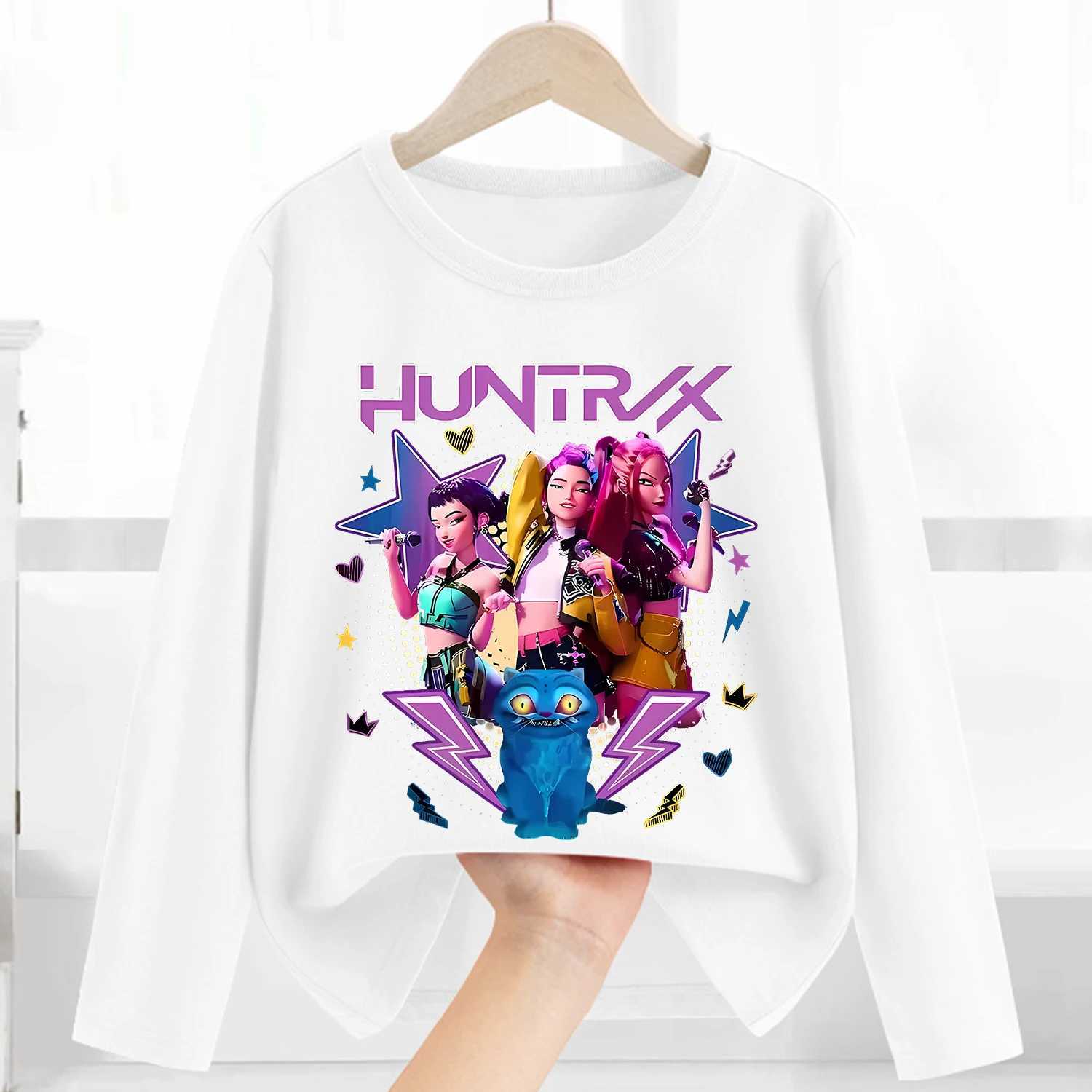 Kpop Demon Hunters Long Sleeve for Children AZ Letter Clothing Kid Casual Caftan White Clothes Round Collar Blouse Gift C251017