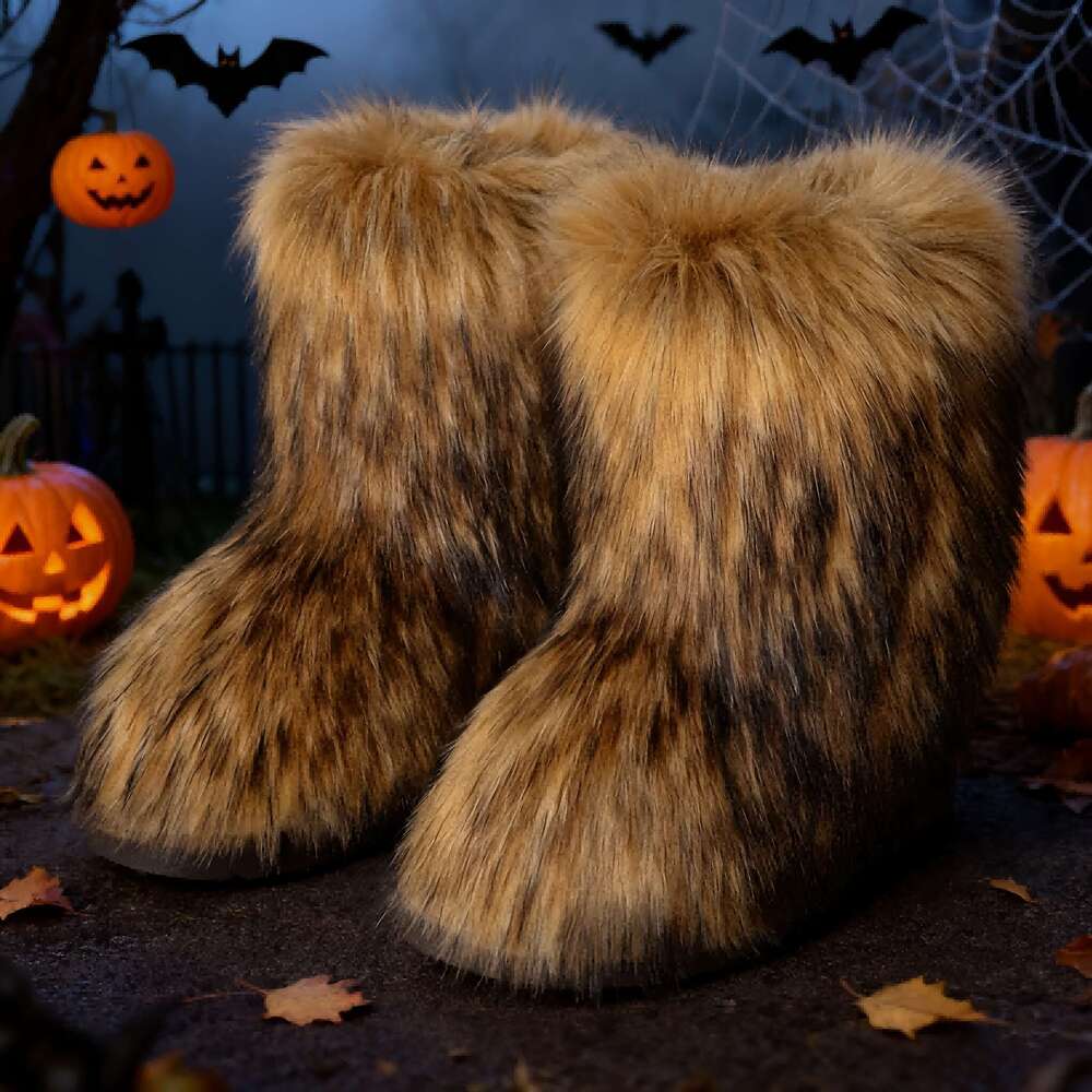 Women's Slip-On With Plush Faux Fur Thick Platform Heel Mid-Calf Warm Round Toe, Dark Gray/Black Cozy Microfiber Insulated Boots Snow Ice, TPR So