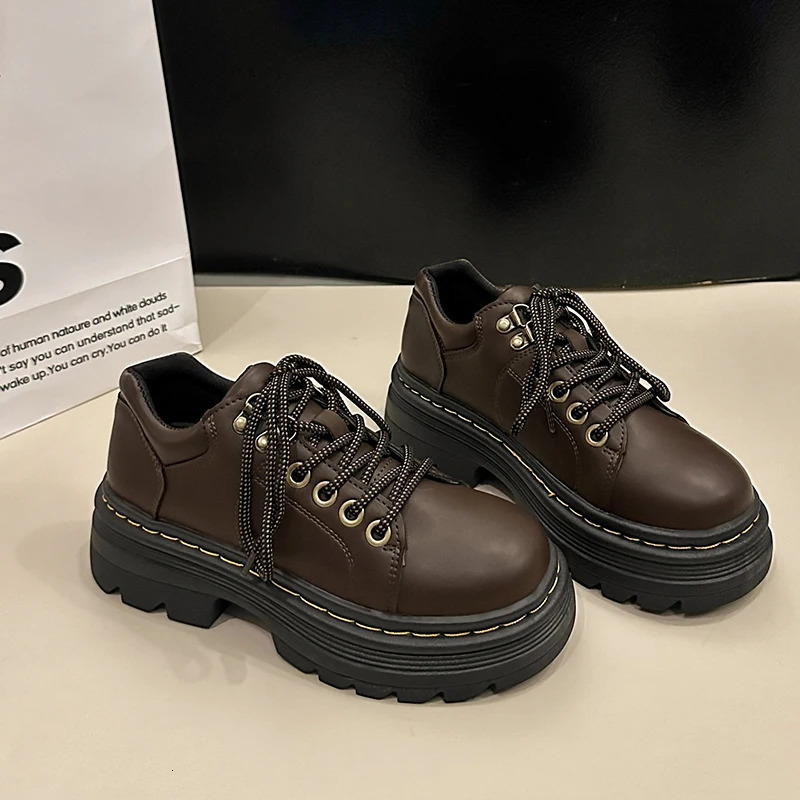 Womens Derby Shoes Autumn British Style Female Footwear Loafers With Fur Round Toe Clogs Platform Casual Sneaker Leather Fall Pr 251013