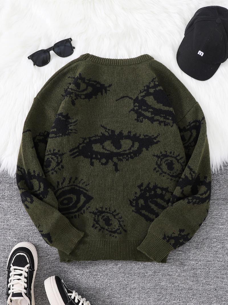 Women's Sweaters Autumn And Winter Abstract Eye Jacquard Pattern Pullover Sweater Casual Round Neck Knitted Men's