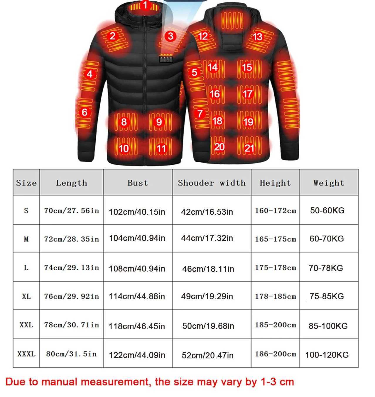 21 Areas Heated Jacket USB Electric Heating Vest for Women Winter Outdoor Warm Thermal Coat Parka Jacket NEW Cotton Jacket H251017