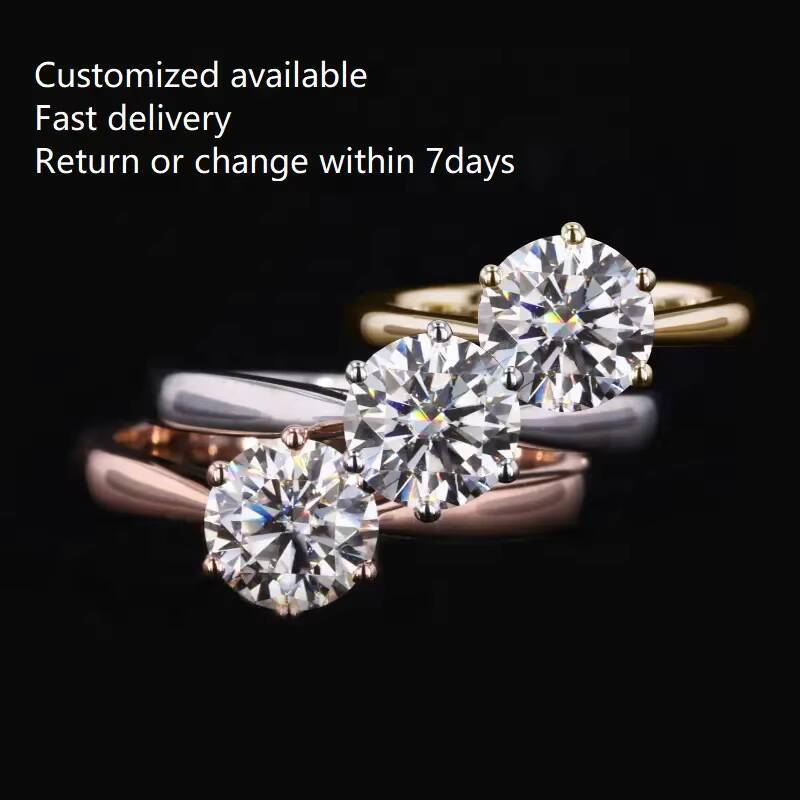 Top Sale Speedin Jewelry Classic 6 Claws Solitaire Gold Ring CVD HPHT Round Lab Diamond Wedding Rings for Women