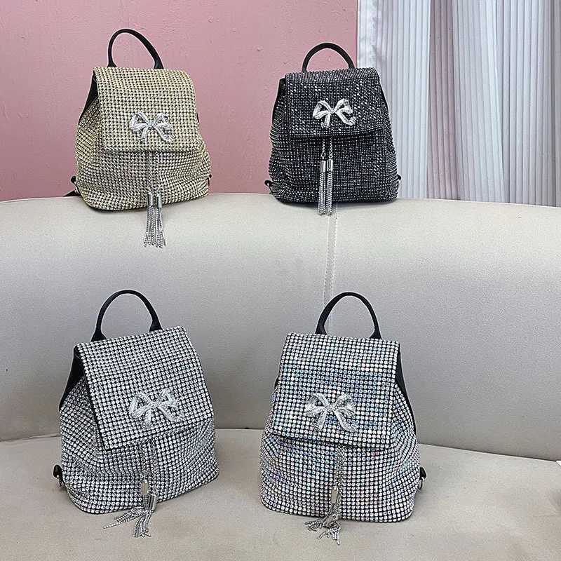 Metal bow shiny ineffectual diamondencrusted leisure campus versatile celebrity chain largecapacity backpack Z251017
