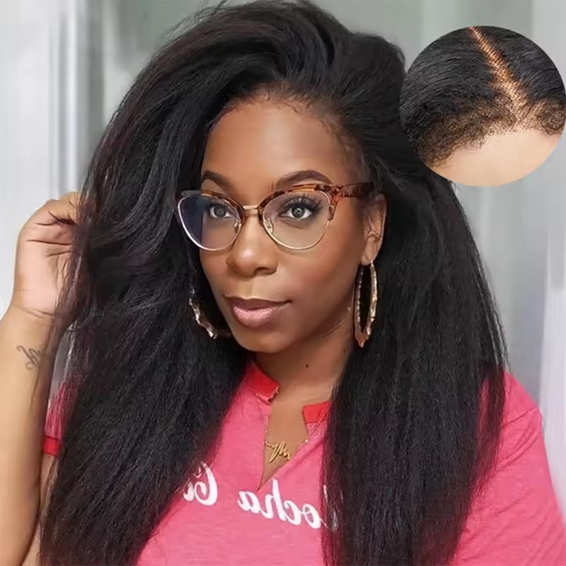 Transparent Kinky Straight HD Lace Front Wigs Human Hair With 4C Curly Baby Hair For Women Pre Plucked Yaki Full lace Human Hair Wigs glueless