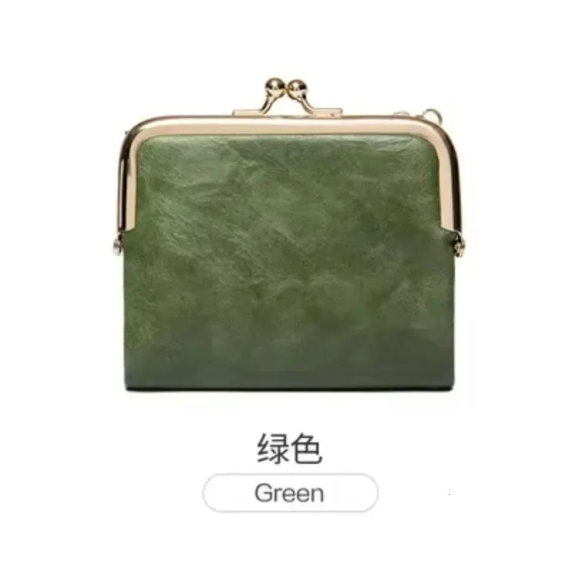 Womens Wallet Short Bifold Retro Multifunction Coin Purse with Zip and Kiss Lock Green PU Leather Female Short Purses 251009
