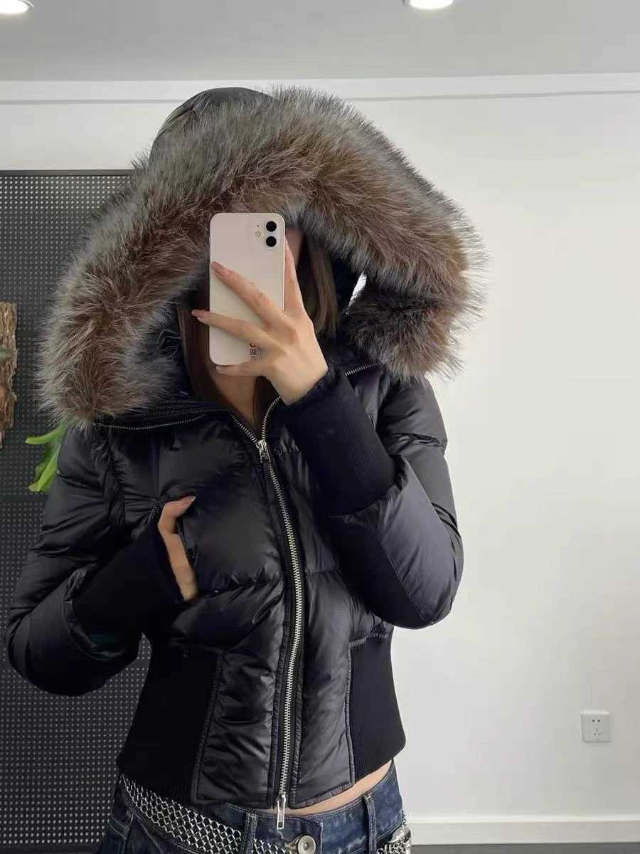 Detachable sleeves short section hair collar down jacket temperament Slim winter warm fluffy womens down jacket 2024 winter new W251016
