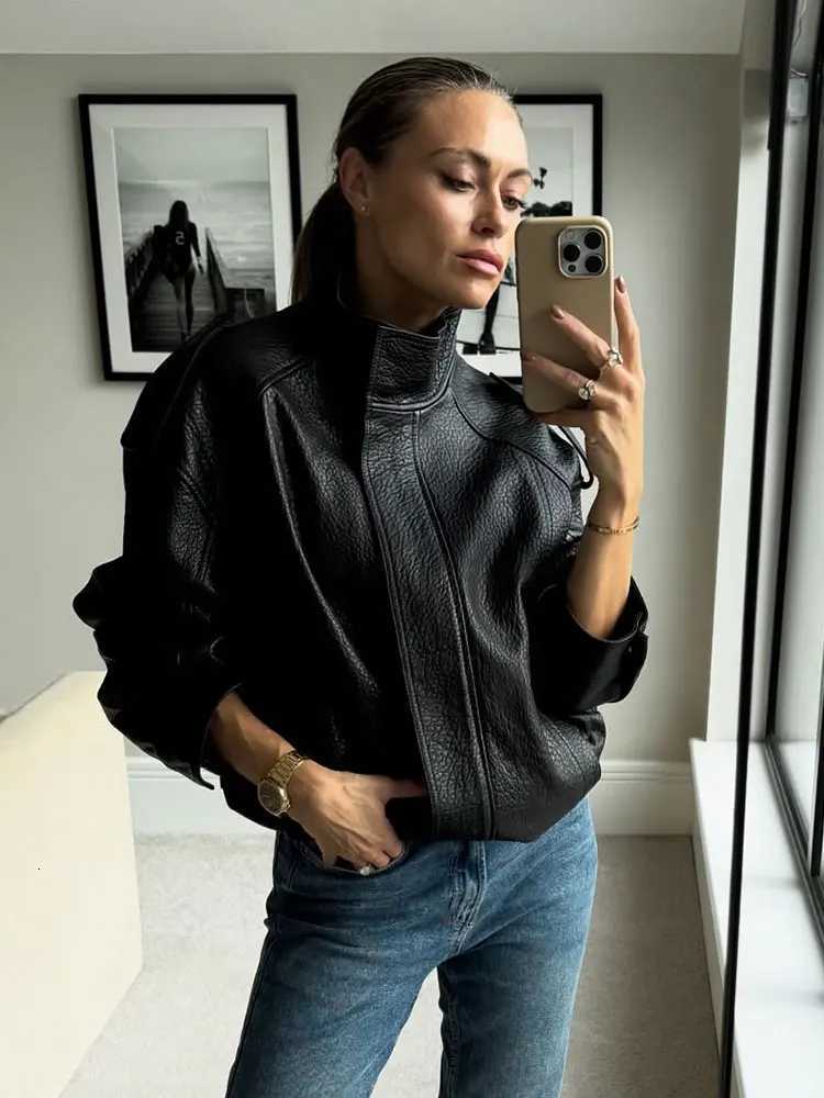 HH Women Fashion Pu Leather Jacket Vintage Solid Long Sleeve Zipper Overcoat Jackets Autumn Female Casual Street OuterwearT251017